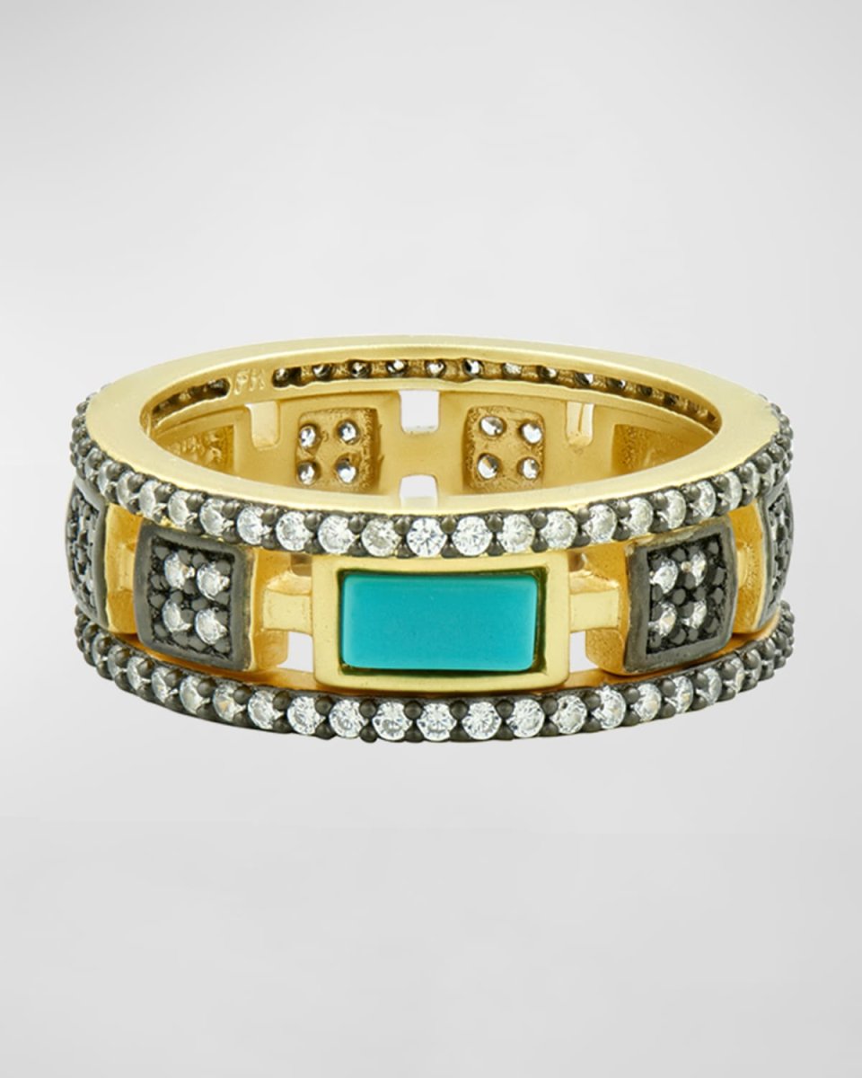 Turquoise and Cubic Zirconia Stack Rings, Set of 3, Size 6-